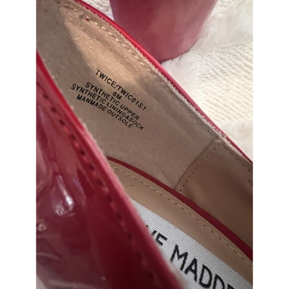 Steve Madden Twice Red Patent Leather Block Heel Mary Jane Platform Pumps Size 6 - Picture 8 of 9